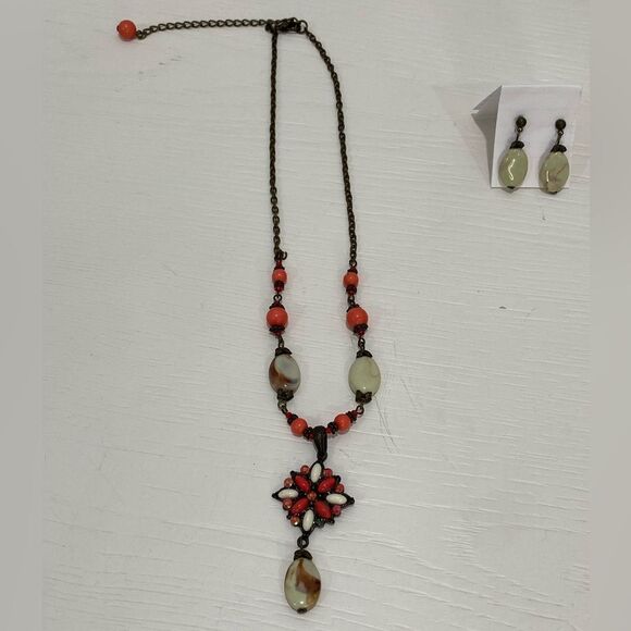 Vintage Beaded Adjustable Dangle Chocker Necklace W/ Matching Drop Bead Earrings - Picture 3 of 10